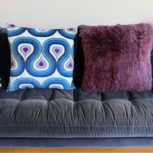 JONATHAN ADLER Silk Velvet Pillow & Burgundy Mongolian Shearling Cushion Set